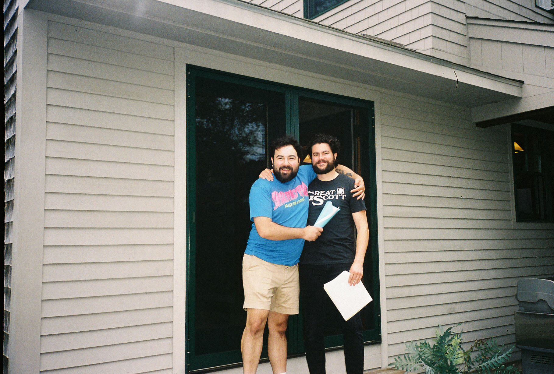 Friends outside the location house